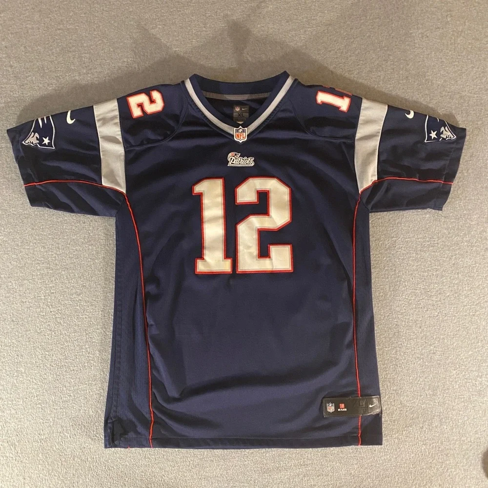 Nike New England Patriots Tom Brady 12 Jersey Youth XL Blue NFL On Field